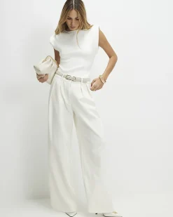 White Fitted Clean Knit Top