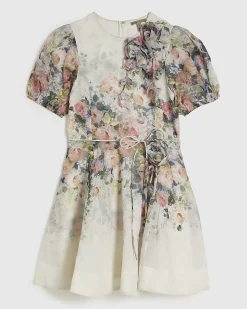 White Floral 3D Flower Mini Dress