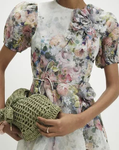 White Floral 3D Flower Mini Dress