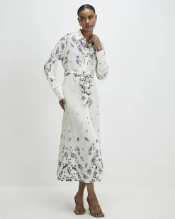 White Floral Midi Shirt Dress