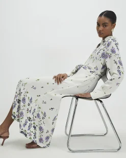 White Floral Midi Shirt Dress