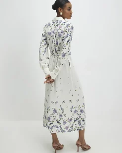 White Floral Midi Shirt Dress