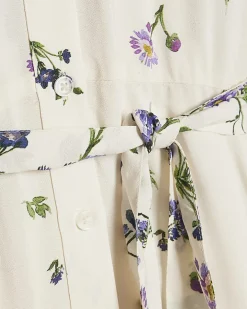 White Floral Midi Shirt Dress