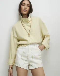 White Floral Print Elasticated A Line Shorts