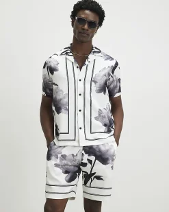 White Floral Print Shirt & Short Set