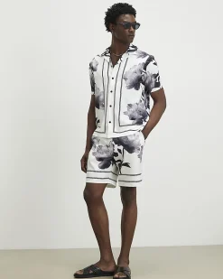 White Floral Print Shirt & Short Set