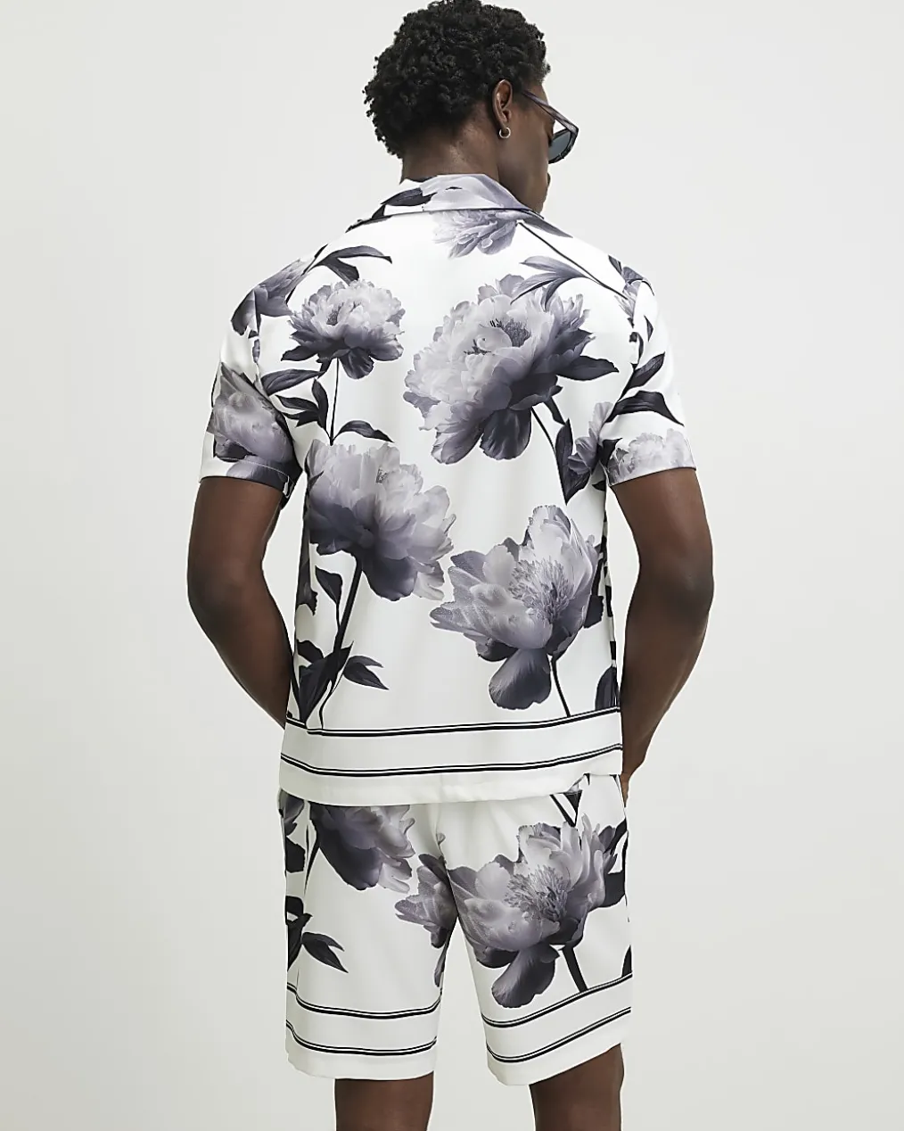 White Floral Print Shirt & Short Set