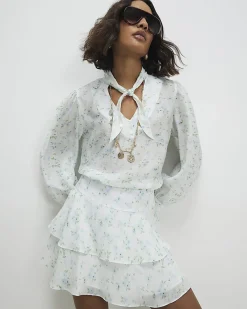 White Floral Rara Mini Skirt
