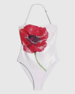 White Floral Sequin Swimsuit