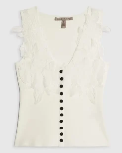 White Flower Lace Embroidered Vest Top