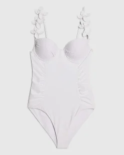 White Flower Trim Swimsuit