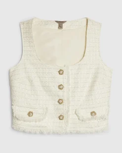 White Fringe Hem Boucle Waistcoat