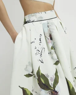 White Full Pintuck Midi Skirt