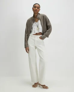 White High Waisted Relaxed Straight Jeans