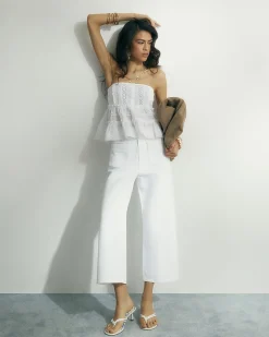White High Waisted Wide Leg Cropped Jeans