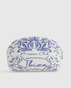 White Ibiza Print Makeup Pouch