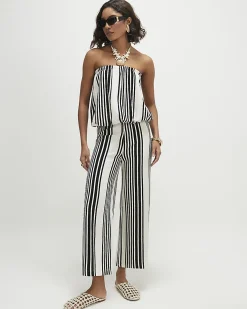 White Jersey Stripe Culottes