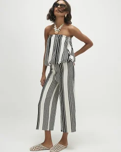 White Jersey Striped Bubble Hem Bandeau Top