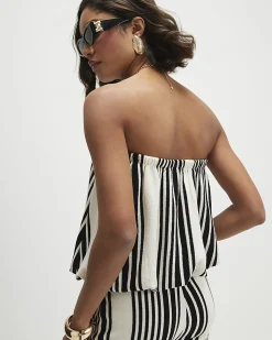 White Jersey Striped Bubble Hem Bandeau Top