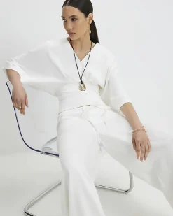 White Kimono Sleeve Cotton Blend T-shirt