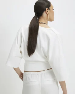 White Kimono Sleeve Cotton Blend T-shirt