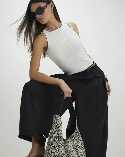 White Knit Ribbed Tipped Vest Top