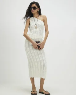 White Knitted Asymmetric Fringed Top