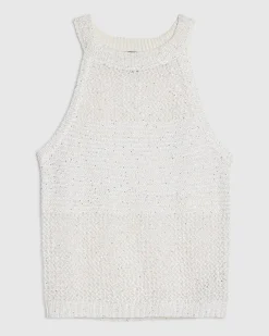 White Knitted Cotton Blend Sequin Vest Top