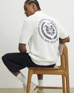 White Knitted Crest Polo Shirt