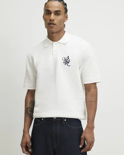 White Knitted Crest Polo Shirt
