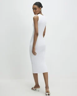 White Knitted Sleeveless Midi Dress