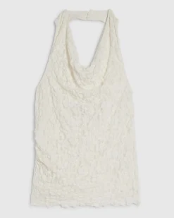 White Lace Halter Cowl Neck Top