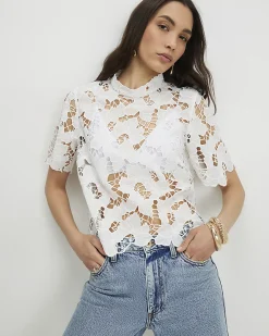 White Lace Short Sleeve Blouse