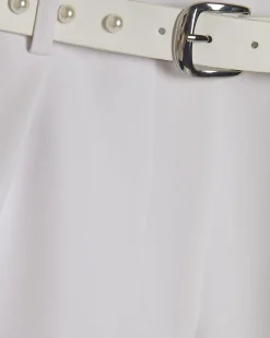 White Lace Trim Stud Belt Shorts