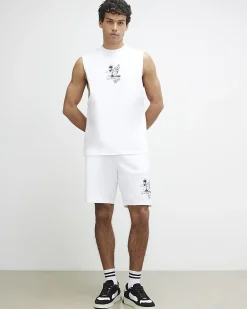 White Landscape Tank Top And Shorts Set