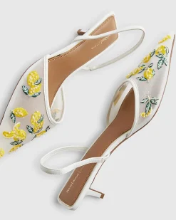 White Lemon Embroidered Court Heels