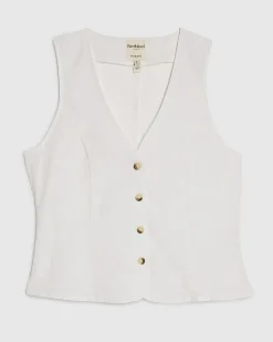 White Linen Blend Button Down Waistcoat