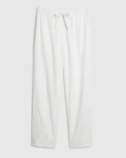 White Linen Blend Drawstring Tapered Trousers