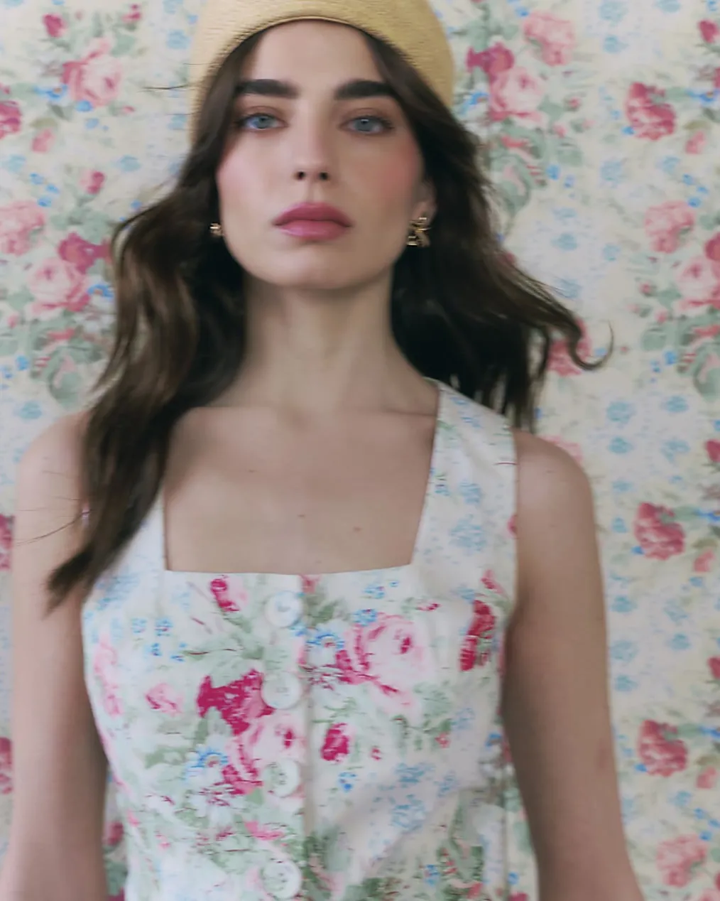 White Linen Blend Floral Printed Waistcoat