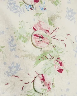 White Linen Blend Floral Printed Waistcoat