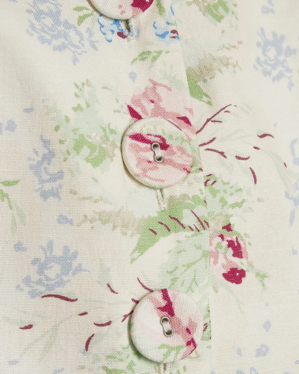 White Linen Blend Floral Printed Waistcoat