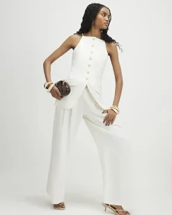 White Linen Blend Longline Waistcoat
