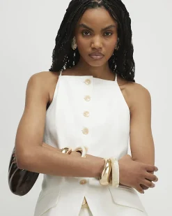 White Linen Blend Longline Waistcoat