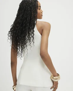 White Linen Blend Longline Waistcoat
