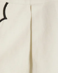 White Linen Blend Scallop Trim Shorts