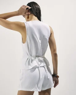 White Linen Blend Tie Side Skort