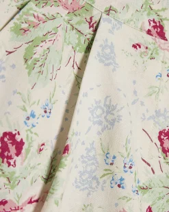 White Linen Blended Floral Printed Shorts