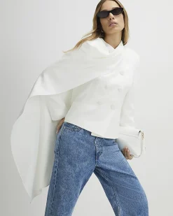 White Long Sleeve Short Cape Blazer