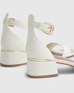 White Low Block Heel Sandals