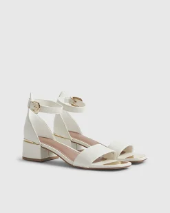 White Low Block Heel Sandals